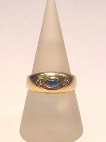 18k guldring m. brillanter og aquamarin. Str. 62