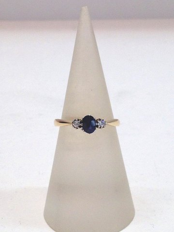 14k ring m. safir og brillanter. Str. 54