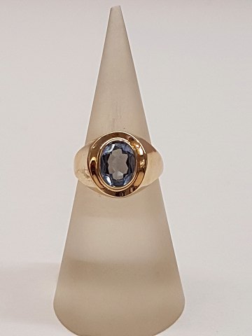 14k guldring m. aquamarin. Str. 51½