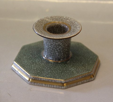 Royal Copenhagen Craquelé, (Crackelure) 457-3334 RC Grey candlestick with green 
and gold 5.5 x 9.8 cm
