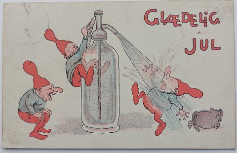 Postkort: Nisse-løjer omkring sifonflaske 1911