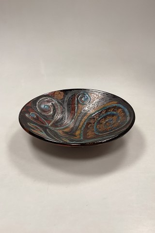 Stoneware Bowl in shades of brown, yellow and blue