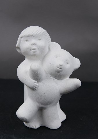 Stone Art white figurine from Marbell, Belgium. Child with teddy bear