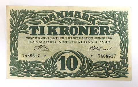 Danmark. Pengeseddel 10 kr. 1948 r. Kvalitet 1+