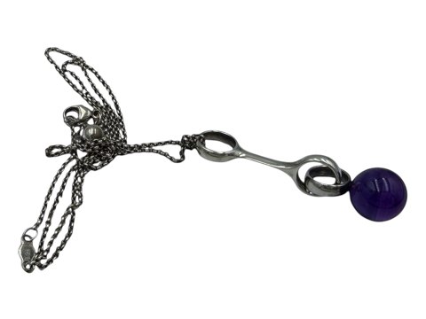 Georg Jensen sterlingsølvSphere vedhængt med lilla ametyst og halskæde