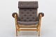 Bruno Mathsson / Dux
Pernilla 69 - Reupholstered lounge chair in Hallingdal 65 (code 270) and 
buttons in natural leather. Frame in beech.
Availability: 6-8 weeks
New
