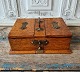 English tobacco box in lacquered oak with brass mounting