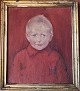 Oil painting by Edvard Saltoft: portrait of boy In red shirt