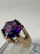 Vintage / Cocktail ring med ametyst i 14 karat Størrelse 57