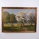 Oliemaleri med Dådyr i Dyrehaven under Blomstrende Træer, signeret, ca. 1920–1950, Kaj Drews  1884-1964