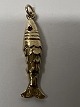 14 karat guld. Fisk med røde sten. Charms / Vedhæng.Højde 2,9 cm.