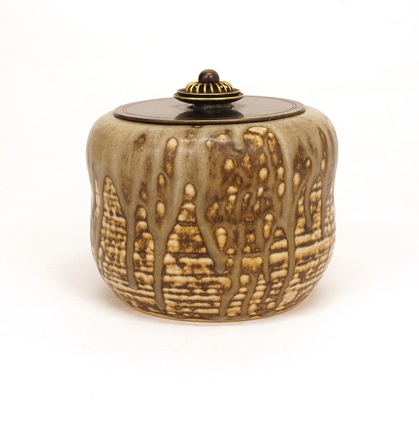 Carl Halier, Royal Copenhagen, stone pot with brass coating