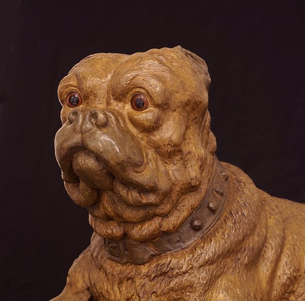 Large lying dog, terracotta. France circa 1880. H: 72cm. L: 33cm