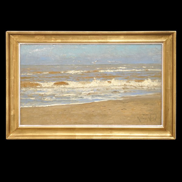 Heinrich Rasch, Nordborg 1840-1913, olie på lærred. Signeret og dateret Katwijk 
1898. Lysmål: 31x54cm. Med ramme: 42x65cm