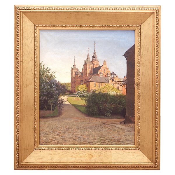 I. T. Hansen maleri. Josef Theodor Hansen, 1848-1912, olie på lærred. Signeret 
"I T Hansen Rosenborg Slot 1894". Original ramme. Lysmål: 62x50cm. Med ramme: 
90x78cm