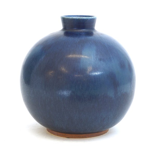 Grosse blau glasierte Steinzeug Vase von Saxbo, Dänemark. #85. H: 18,5cm