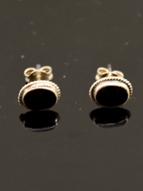 Sterling silver ear studs with onyx