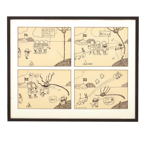 Robert Storm Petersen, 1882-1949. Four original drawings, ink & pencil, 1913-16. 
Size with frame: 52x65cm