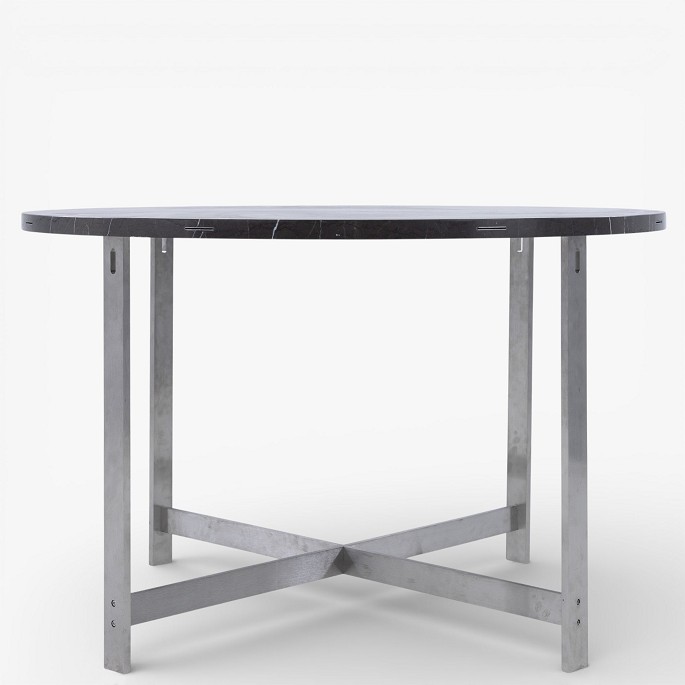 Jørgen Høj / Klassik Studio.JH Spisebord med stel i stål og plade i grå marmor m. tillægsringe i olieret eg.1 stk. på lager