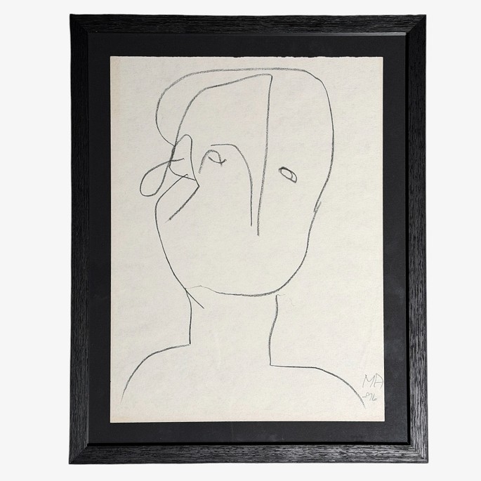 Mogens Andersen.Original tegning i sort ramme. Signeret. 1996.1 stk. på lager